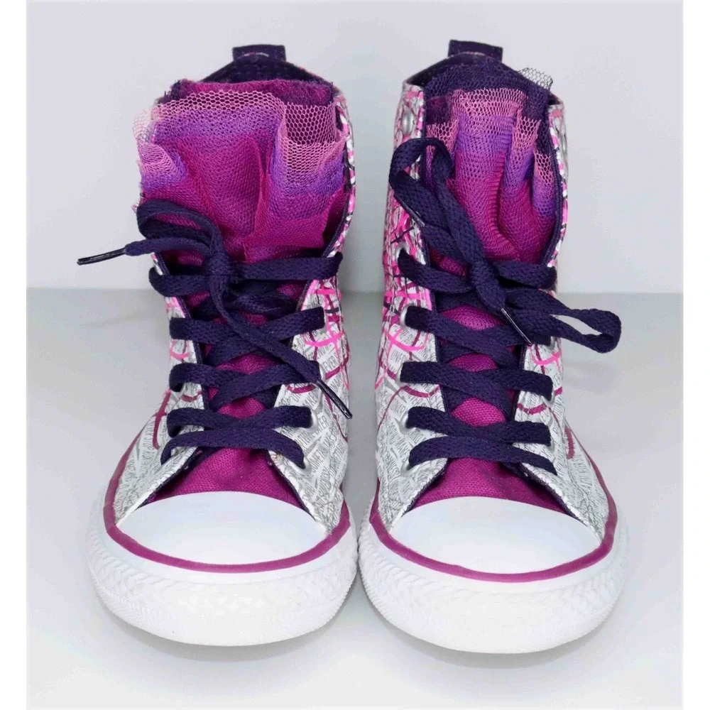 Converse Chuck Taylor Party Pink‎ and Purple Hi Tops with Tulle-Junior Size 1.5